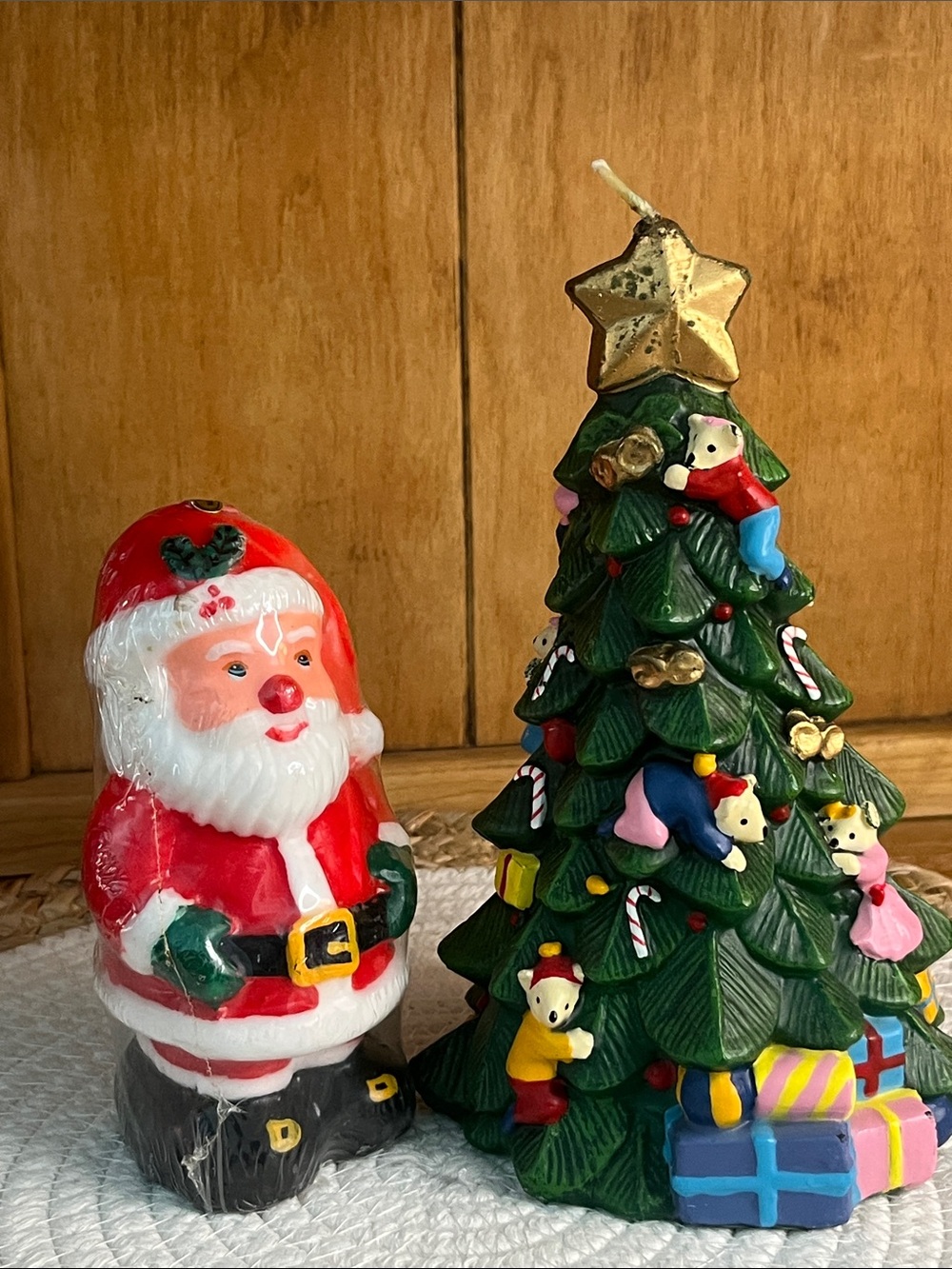 Vintage,Christmas Candles Set- Sealed MJDesign Santa & Unsealed Teddy Bear Tree